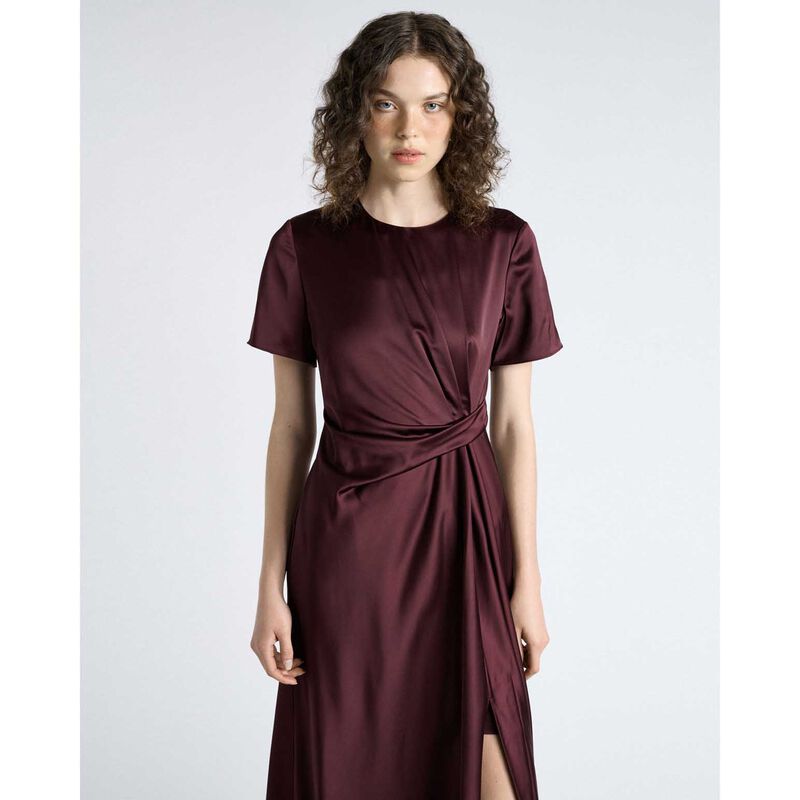 Cue Maroon Matte Satin Viscose Twist Midi Dress image number 3